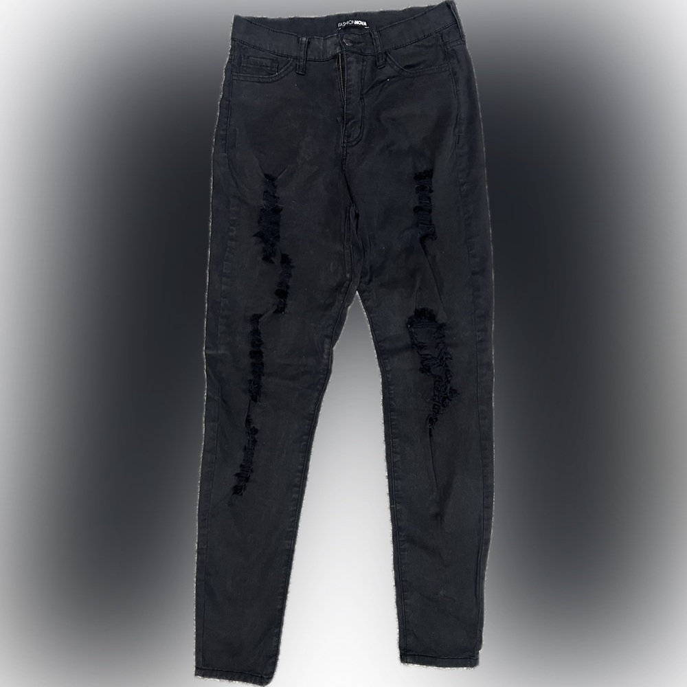 Fashion Nova black high rise distressed jeans sizes 9